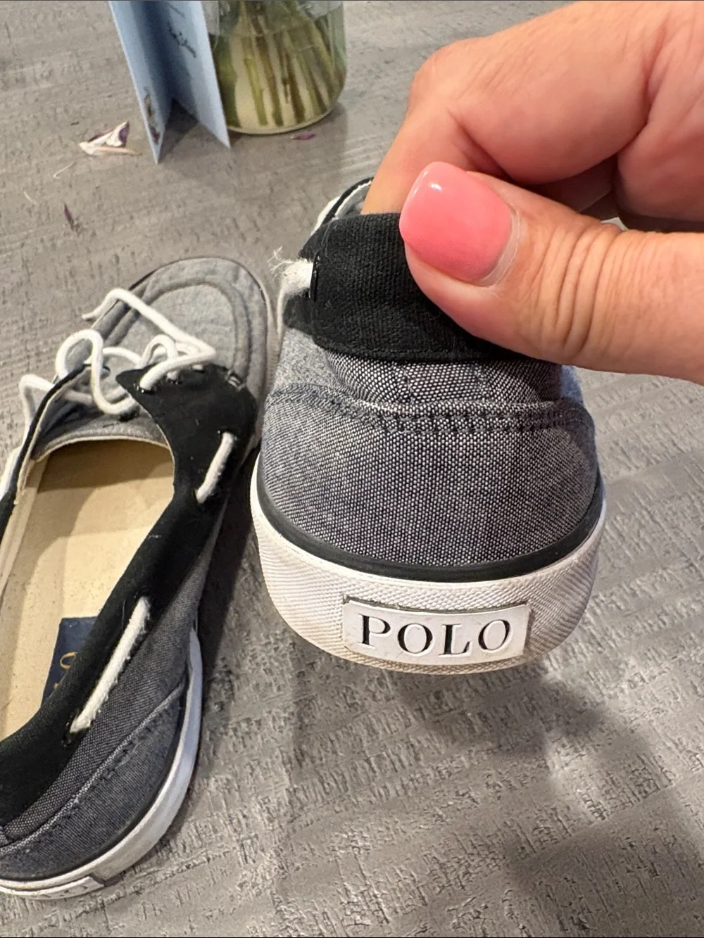 Polo by Ralph Lauren Denim like canvas and Navy Trim Boat Shoes with White Laces
